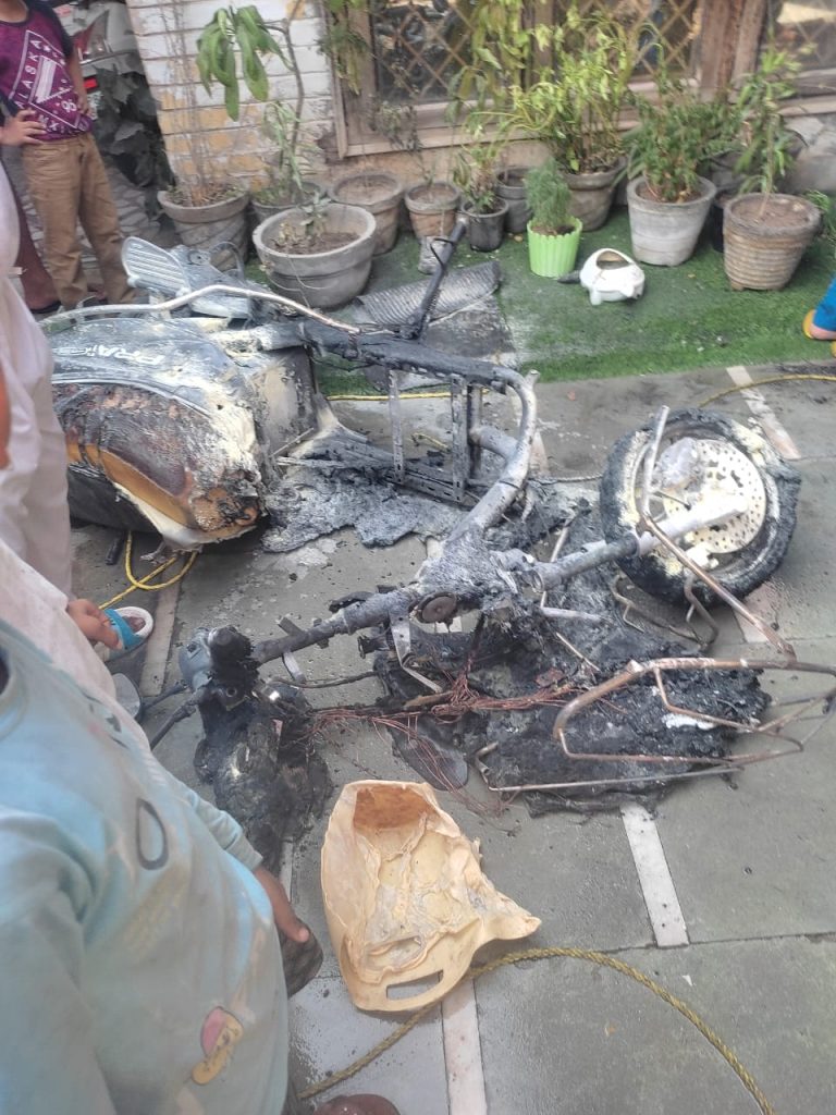 Suddenly there was a huge explosion in a scooter that was charging in a house. This explosion started a fire