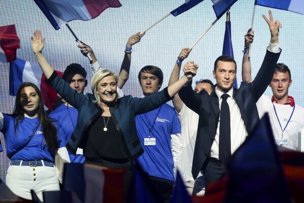 Right-wing party leader Marine Le Pen at a rally