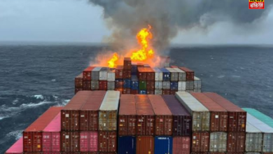 Cargo Ship Fire in Sea: Massive fire in cargo container ship in the middle of the sea in Goa