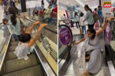 viral video: Video of woman climbing escalator went viral, people said she narrowly escaped