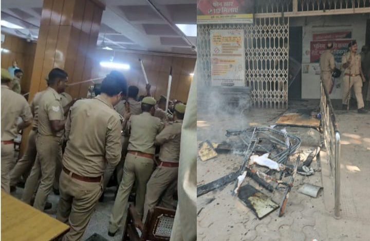 UP Ghaziabad News: Scene of conflict in the court! Sharp altercation between judge and lawyers, arson in the police post after lathi charge