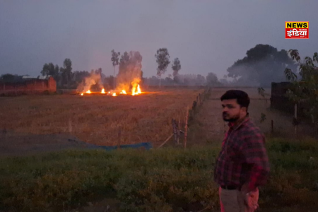 UP Shravasti News: DM and SP caught a farmer burning stubble and imposed fine on him