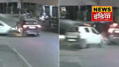 Two cars collide violently, three people injured, incident captured on CCTV