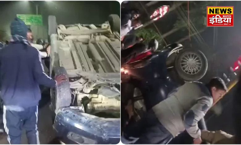 Another road accident at Dehradun ONGC Chowk: Car overturned due to tyre burst, 4 injured