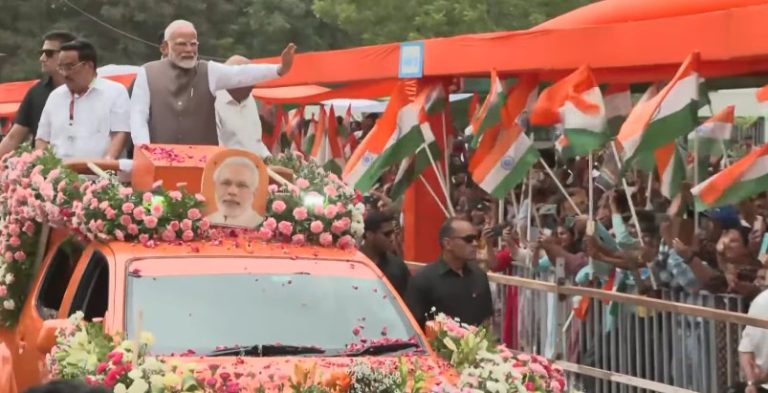 PM Narendra Modi holds roadshow in Gujarat’s Gandhinagar