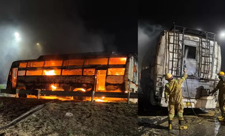 Aligarh Bus Fire: Bus caught fire on Delhi-Kanpur highway, burnt to ashes in a moment, passengers narrowly escaped