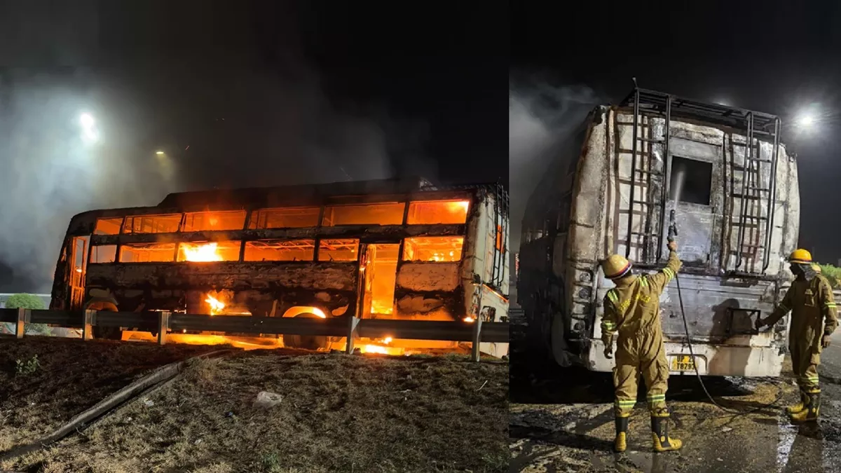 Aligarh Bus Fire: Bus caught fire on Delhi-Kanpur highway, burnt to ashes in a moment, passengers narrowly escaped
