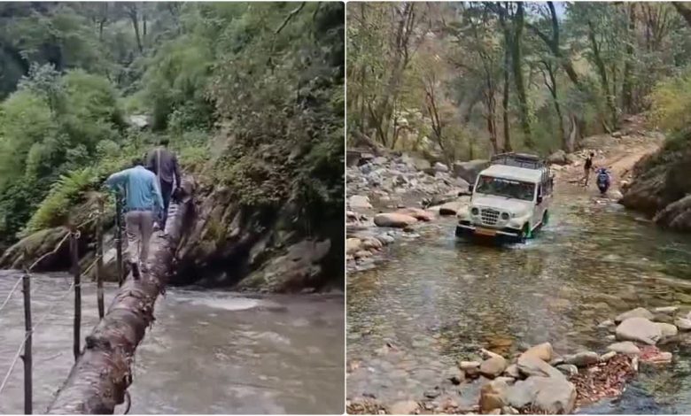 Rudraprayag's border villages did not get the gift of road, villagers forced to walk on wooden bridge