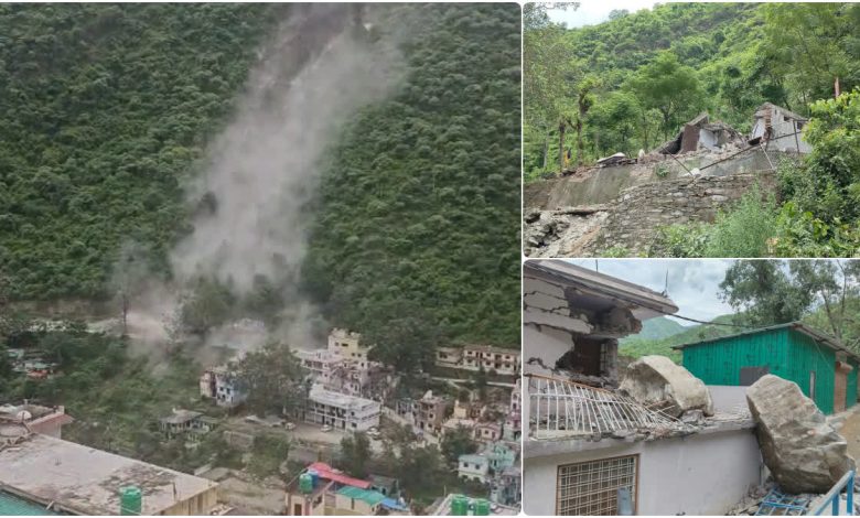 Massive landslide causes panic in Devprayag, two injured