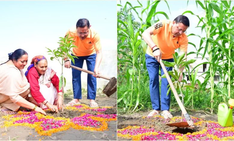 CM Pushkar Dhami reached Khatima and planted saplings with his mother, promoted the campaign "One tree in the name of mother"