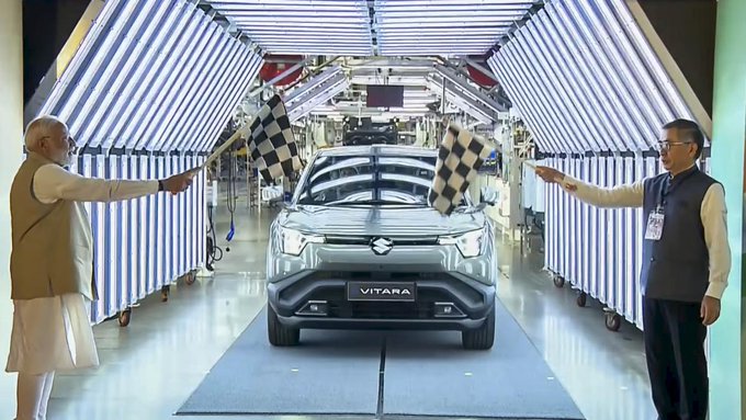 PM Modi Gujarat visit: PM Modi flagged off Maruti's first EV Vitara, know its features