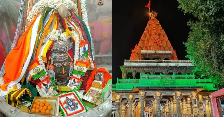 Republic Day Decoration: Mahakal Temple Ujjain decorated with triangular flags on Republic Day showcasing patriotism and spirituality