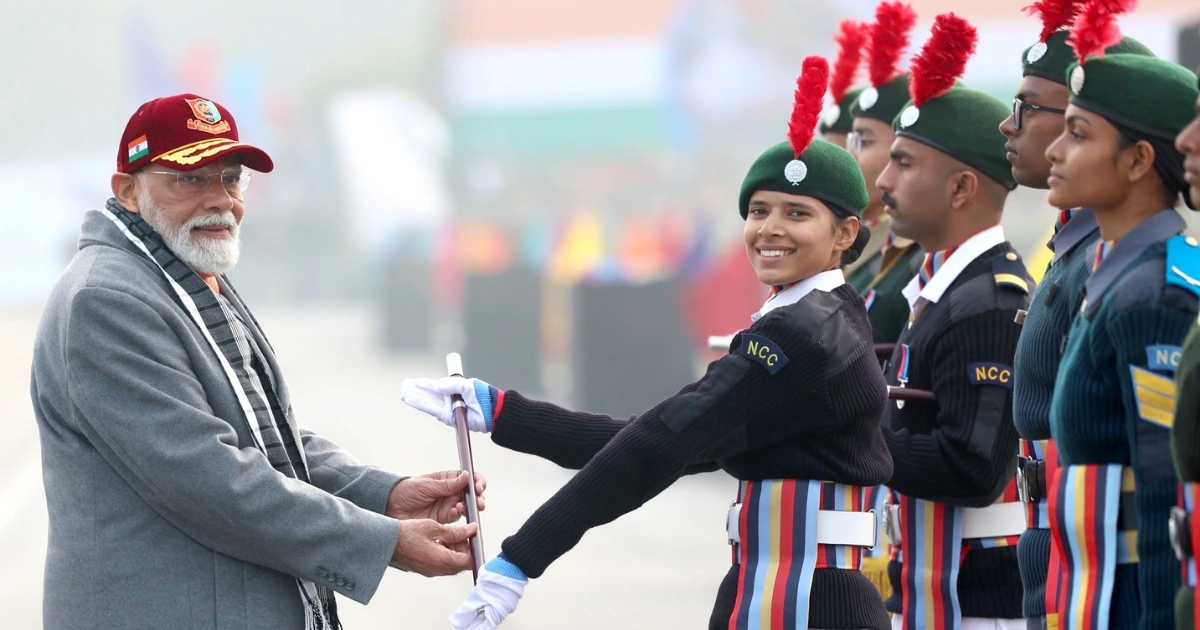 PM Modi Honors NCC Cadets: Prime Minister Narendra Modi awarding NCC cadets during Republic Day Camp 2026 ceremony
