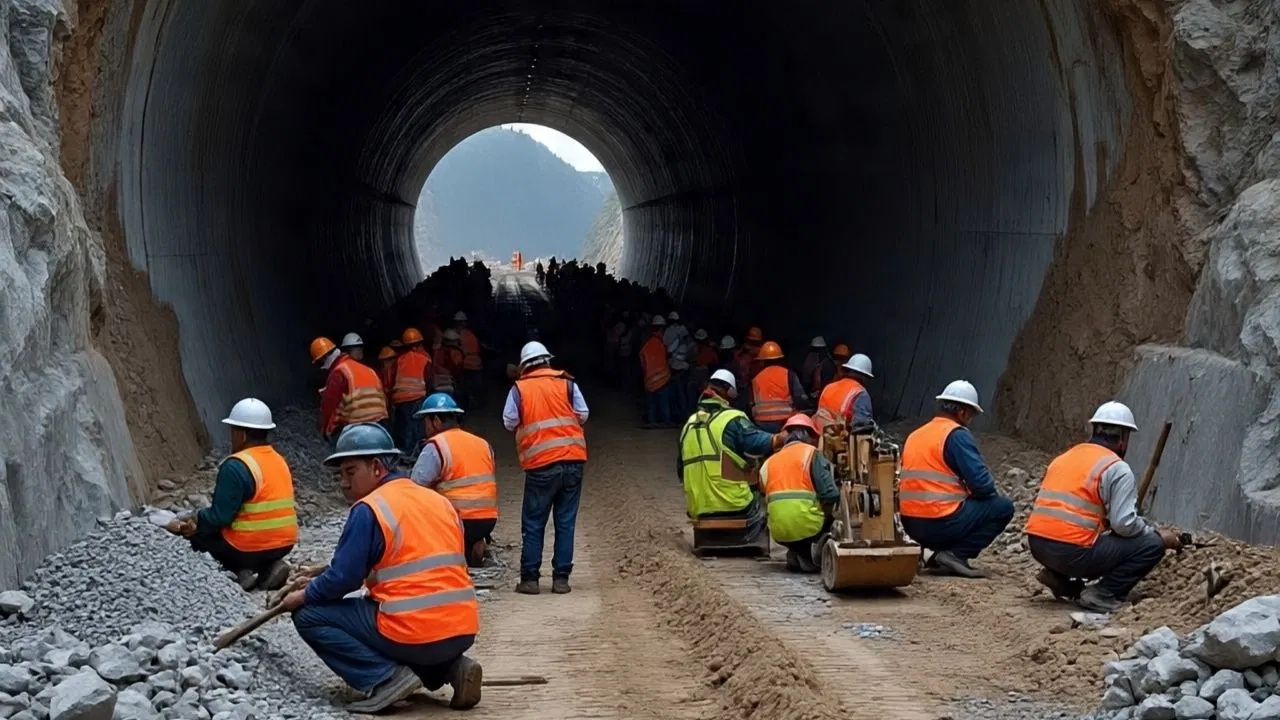 Tunnel closure work underway at Loharinag Pala hydropower project site in Uttarkashi