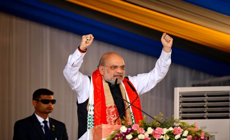 Amit Shah Assam Visit: Amit Shah receiving traditional Assamese welcome in Dibrugarh during foundation stone ceremony of new Assam Assembly building