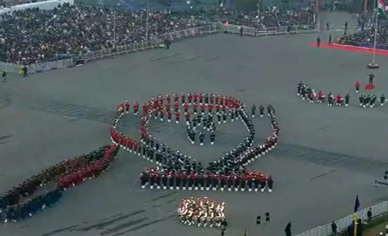 Women Cricket World Cup Formation: Women’s Cricket World Cup Trophy formation during Beating Retreat 2026 at Kartavya Path showcasing women empowerment and national pride in India