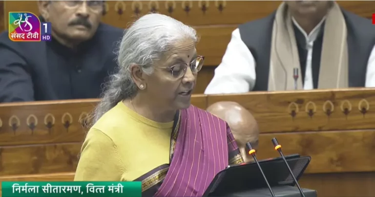 Sector-Wise Analysis: Nirmala Sitharaman presenting Union Budget highlighting manufacturing and logistics sector growth