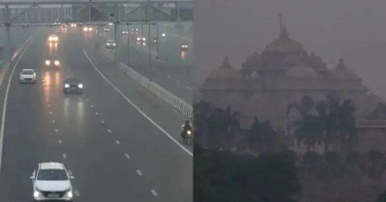 Delhi Cold Wave and Dense Fog: Dense fog at Akshardham area in Delhi causing low visibility and traffic disruption during cold wave