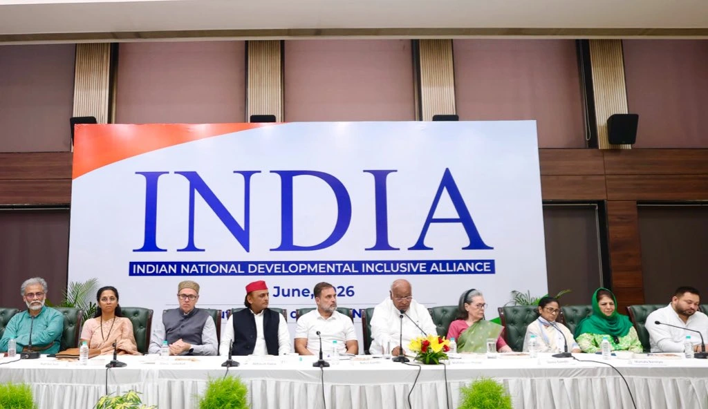INDIA Alliance Meeting Decisions: INDIA Alliance leaders meeting in New Delhi as Mallikarjun Kharge announces five major decisions including SIR issue, NEET controversy, and opposition coordination strategy.