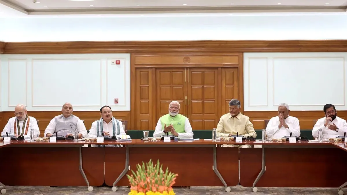 NDA Meeting 2026: Prime Minister Narendra Modi, leaders of 35 NDA allies, Chief Ministers and Union Ministers discuss 12 years of tenure and developed India vision at NDA Meeting 2026 held at Bharat Mandapam.