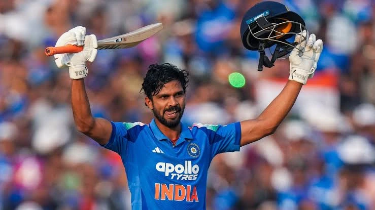 Ruturaj Gaikwad Century: Ruturaj Gaikwad celebrating his century during India A vs Sri Lanka A match in Tri Nation A Series 2026 while teammates applaud his innings.
