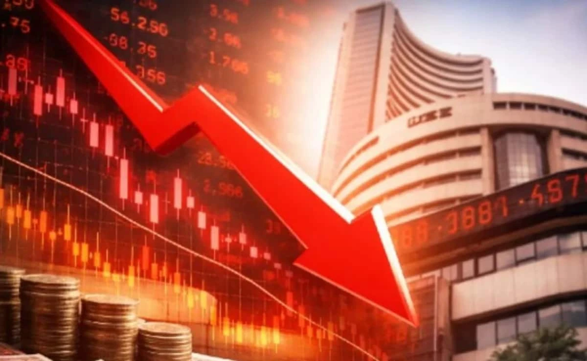 Stock market screen showing Sensex Crash as top Indian companies lose market capitalization led by HDFC Bank.