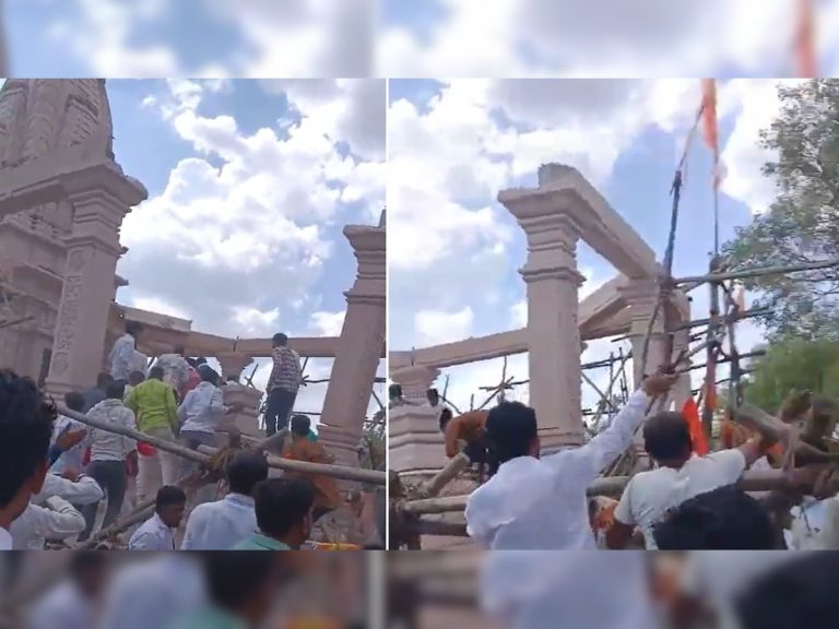 Parbhani Hanuman temple collapse: Authorities and locals clear debris to rescue injured devotees.