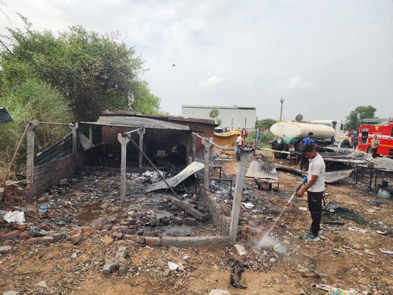 Ahmedabad Firecracker Factory Blast: Rescue teams and firefighters at the site in Ramol after a deadly explosion at an illegal firecracker factory.