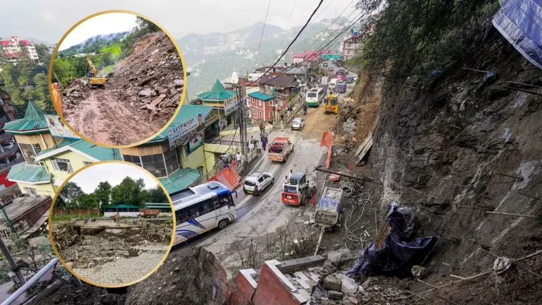 Heavy Rain Alert: Landslide debris blocking a mountain road in Uttarakhand after continuous heavy rainfall.