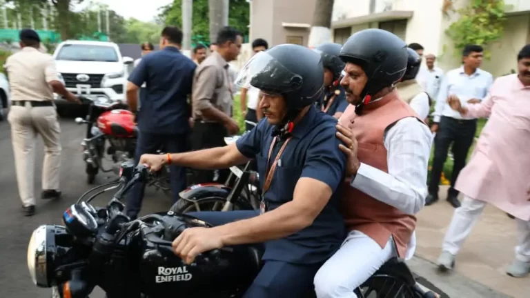 CM Mohan Yadav Bullet Ride in Ujjain during Simhastha 2028 inspection, making jalebi and interacting with local residents.