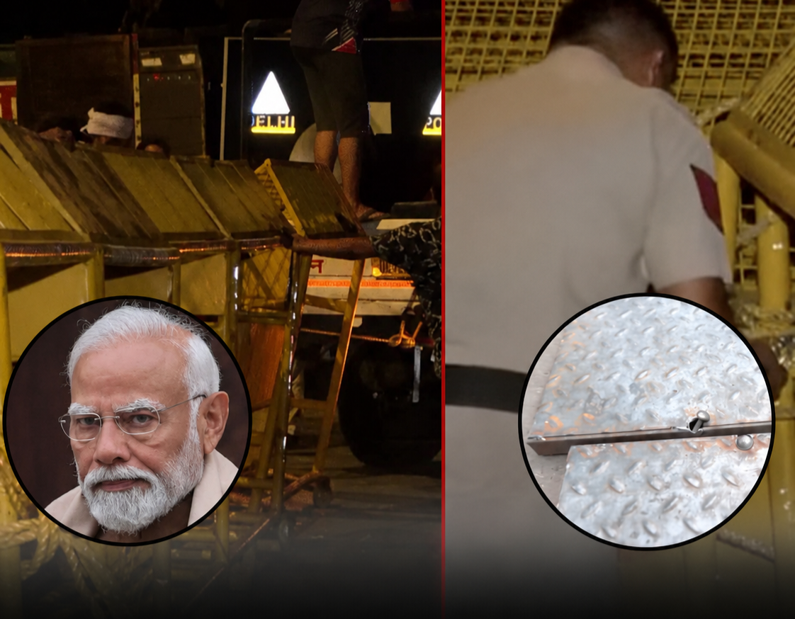Parliament Street High Security: Heavy security at Jantar Mantar as Delhi Police installs iron barricades and road barriers during the ongoing student protest near Parliament Street.