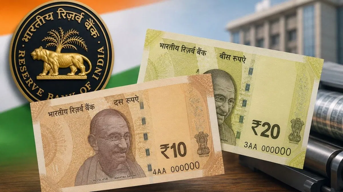 Polymer Notes: Sample representation of India's new ₹10 and ₹20 notes approved by the government for RBI field trials.