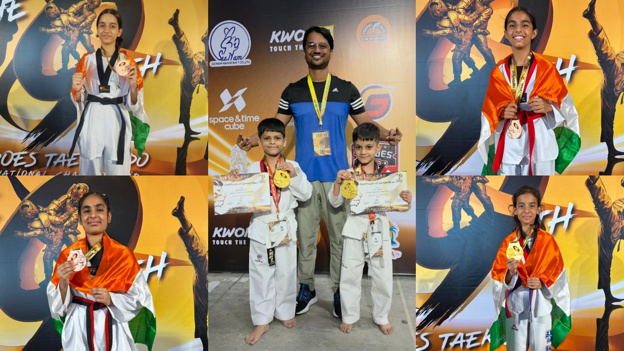 Chandigarh young taekwondo players Nityansh Kashyap and Yuvan Singh winning gold medals in Thailand